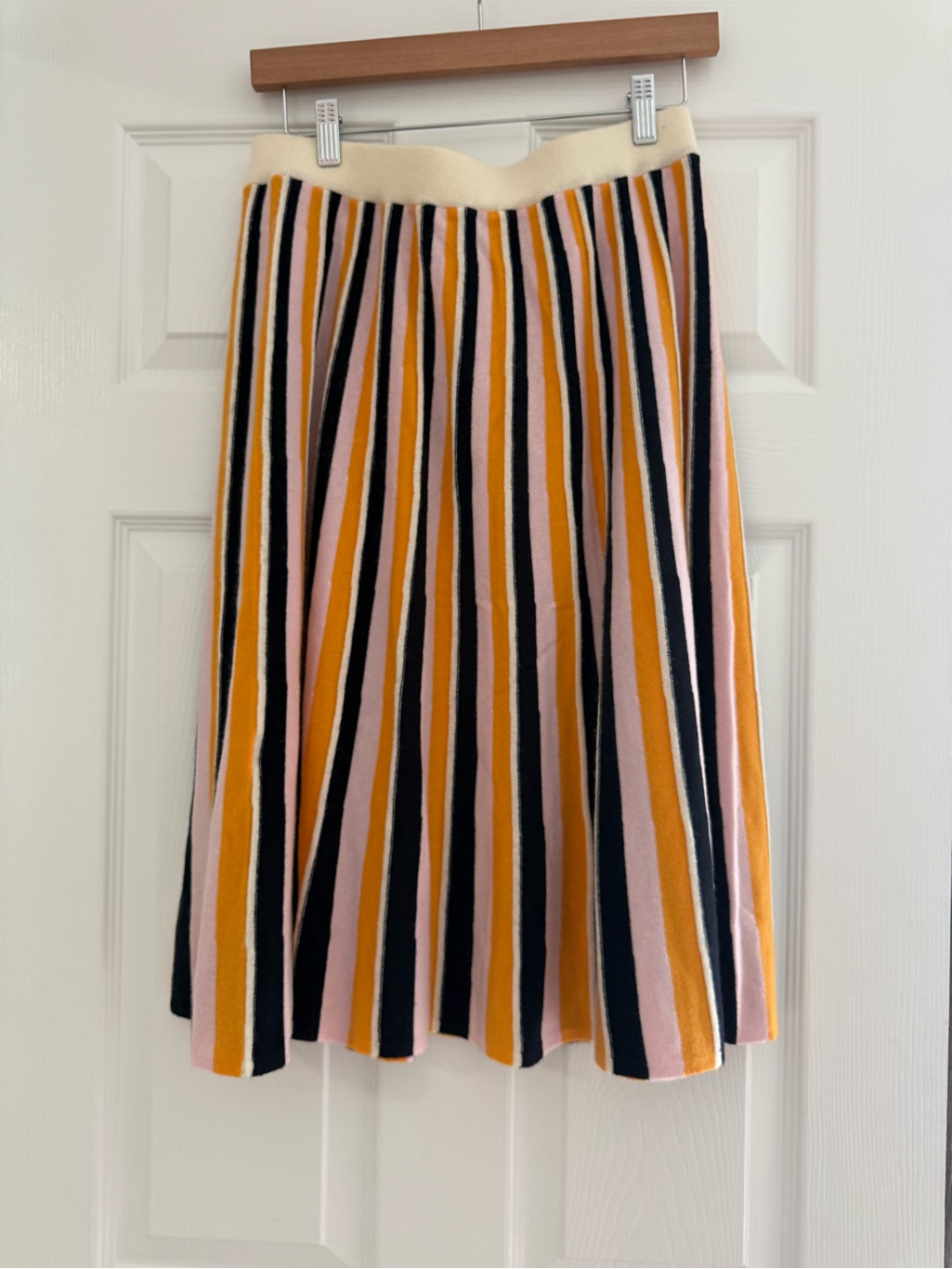 N.Peal Cream Striped Wool & Cashmere Midi Skirt Size M — image 2 of 6